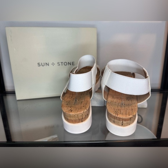 NWT Sun + Stone Melanyy Laceless Open Toe Wedge Sandals White Size 9.5 - Picture 6 of 8